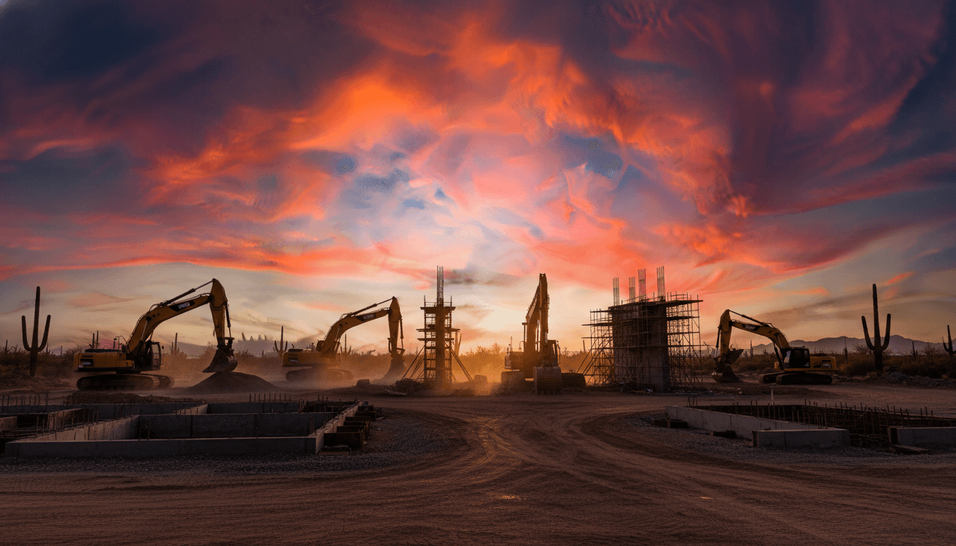 Arizona construction site at sunset